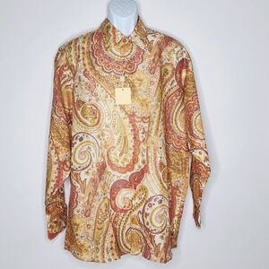 IKE BEHAR NWT Paisley Linen Cotton Blend Mens Button Down Shirt